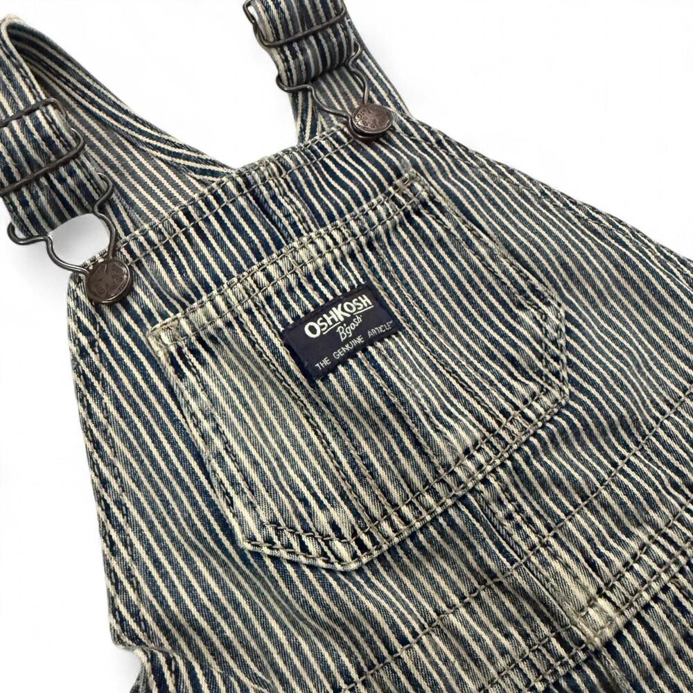 OshKosh B'gosh vintage railroad distressed striped denim overalls Size 24 months